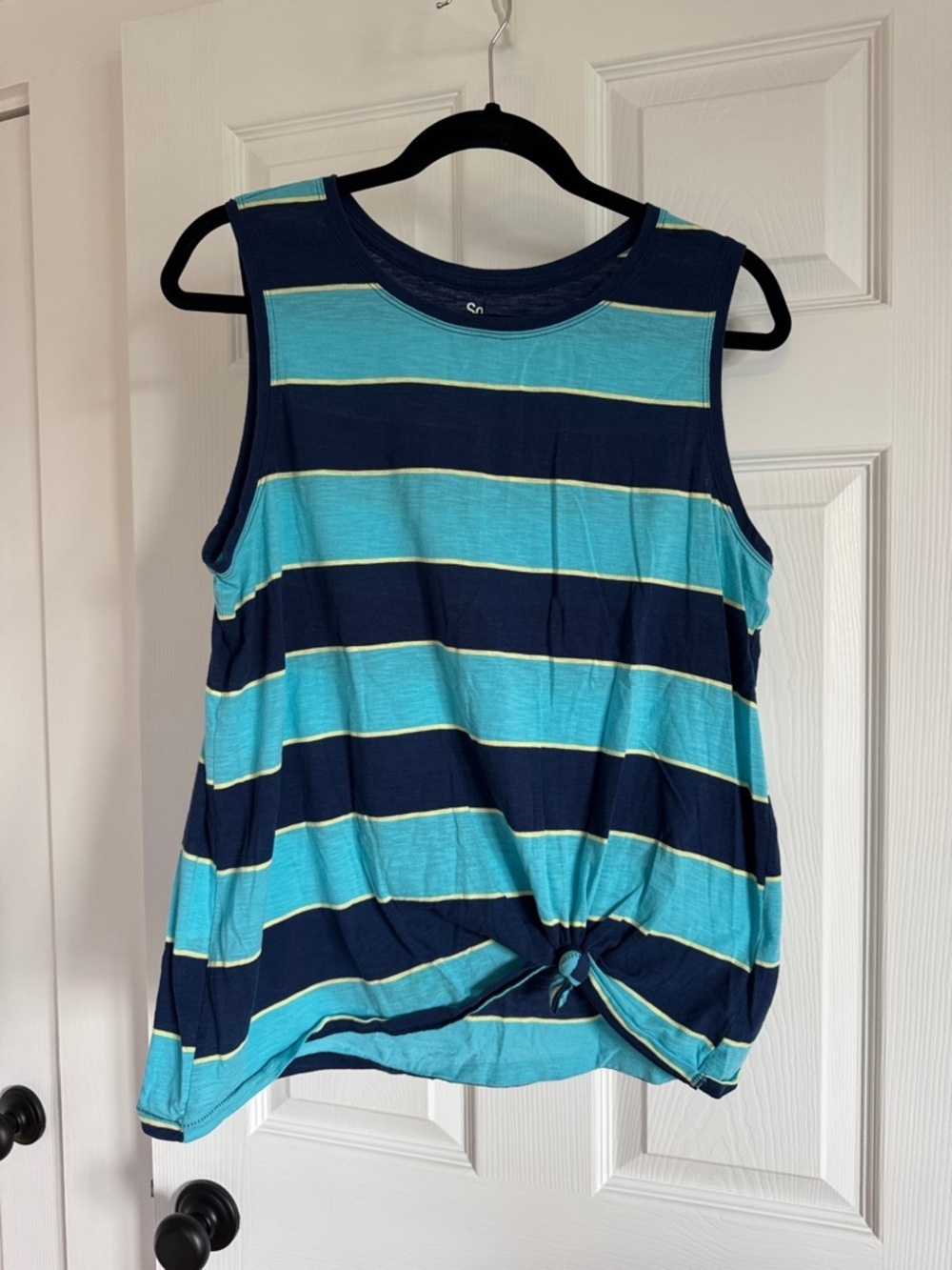 SO Navy & Teal Striped Knot-Front Tank Top